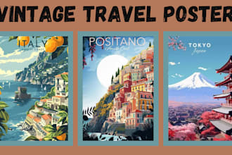 create vintage travel poster art decor vector art illustration retro poster