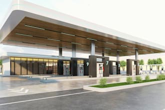 do 3d cgi gas station, filling station, gas station layout, 3d petrol station