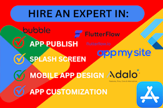 do app publish, mobile app design adalo, flutterflow, bubble io, appmy site