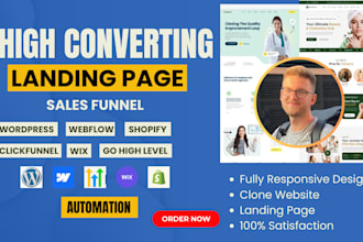 wordpress, ghl wix webflow shopify clickfunnel sales funnels landing page design