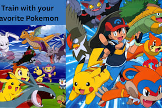 design pokemon logo fakemon anime style funke chibi art trainer card and text