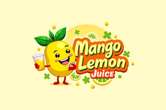 create a fun kids mango lemon juice mascot logo 1 day