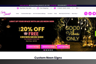 custom neon shopify store design neon light ecommerce website neon dropshipping