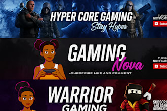 design stunning banners for youtube, gaming channels, and a matching logo