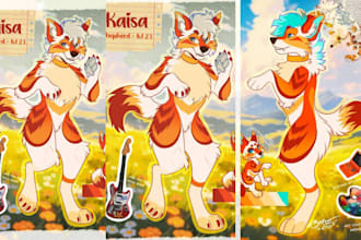 illustrate reference sheet of your furry, fursona, manga, anime, vtuber and oc