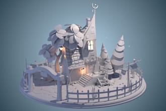 build 3d print model cottage, village miniature dnd terrain pieces,ruins diorama