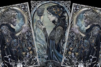 illustrate tarot card design oracle card with dark art style tarot style