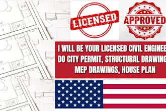 licensed civil engineer city permit, structural design mep drawing, house plan