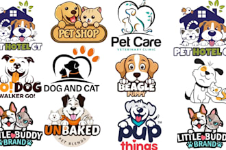 design pet, dog, fish, hen birds, cat or animal and veterinary clinic logo