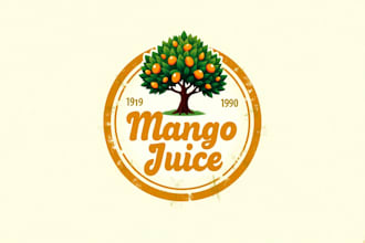 design a vintage mango juice tree logo for your brand