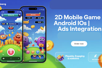 build 2d mobile game, android ios game app, hyper casual game, ads integration
