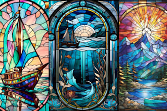 draw amazing line art glass art stained glass character or image card design