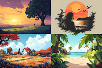 draw a 2d flat vector landscape illustration for you