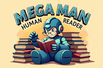 create a mega man inspired human robot reader logo