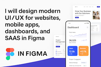 design modern UI UX for websites, mobile apps, dashboards, and saas in figma