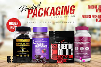 do product packaging design label design box design for supplement cosmetic food