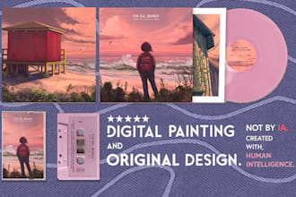 illustrated custom album artwork,  no ai, only real art