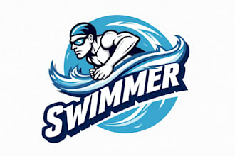 make eye catching swimmer water mascot logo design within new concepts