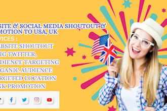 promote share, shoutout website to 100m twitter, fb, yt, tiktok, USA UK users