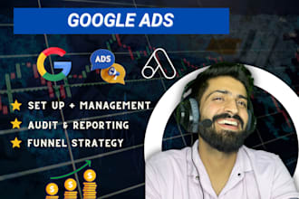setup and optimize google ads adwords PPC search, display and pmax campaigns