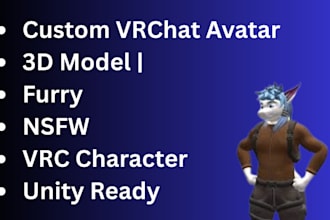 create a custom vrchat avatar 3d model  furry  nsfw  vrc character  unity