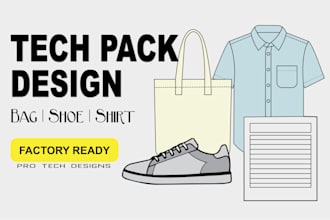 design tech pack for bag shoe and shirt