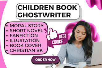 fiction ghostwriting, children book writer, book blurb writer, book cover design