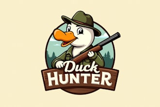 design eye catchy duck hunter mascot logo for you in 12 hours