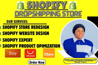 build shopify dropshipping store, or shopify store redesign, and product SEO
