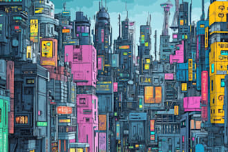 do futuristic cyberpunk city and background art