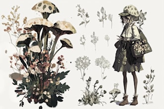 create custom botanical illustration, concept art, sketches