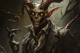 draw unique fantasy horror character art and sci fi oc, game art