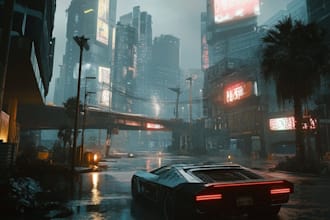 create an animation of a futuristic cyberpunk night city art illustration