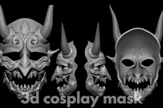 sculpt 3d mask, 3d helmet, cosplay props, 3d oni mask model for 3d printing stl