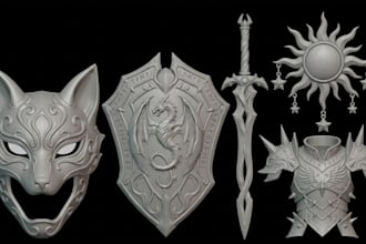 create 3d mask cosplay armor sword, anime mask cosplay 3d props stl for printing