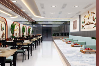 redesign 3d cgi restaurant food court, pub,bar interior render, eatery, cafe,spa