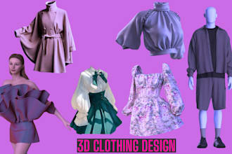 3d clothing fashion design in clo 3d, second life 3d model, marvelous designer