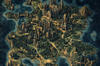 make fantasy map illustration for dnd, novels, games, maps and cities and etc