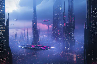 create a illustration of science fiction city, cyberpunk