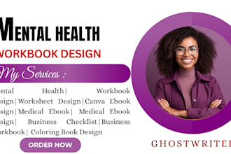 design self help ebook, worksheet, mental health journal, workbook