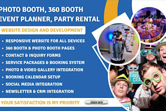 design photo booth website, 360 booth rental, event planner party rental website