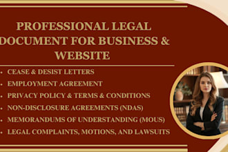 write legal motion lawsuit cease desist contract private policy terms condition