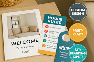 design PDF welcome book airbnb brochure flyer logo vrbo house rule door hangers