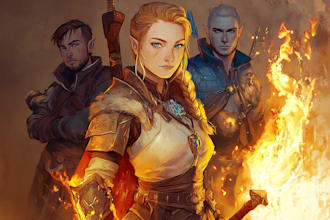 design dnd art, character fantasy illustration for dnd party
