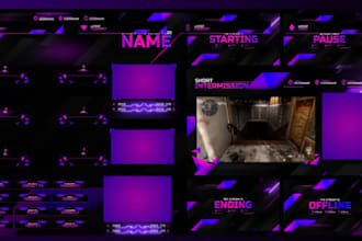 design twitch stream overlay,kick,twitch logo,panel,screen,alerts,stream package