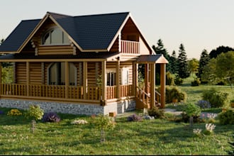 craft 3d countryside wooden house, shed,renew modern farm house,day,night render