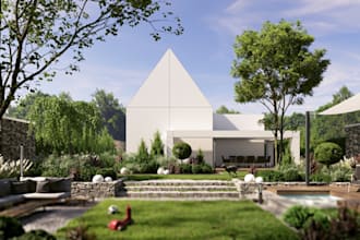 revised 3d villa oeeanfront,pool exterior,fire pit,paver,garden landscape render