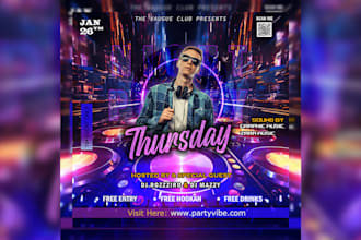 make custom dj, event, birthday, club flyers and social media post designs