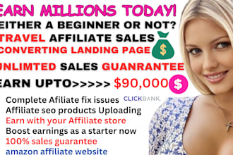 clickbank affiliate marketing, systeme io travel affiliate website, landing page