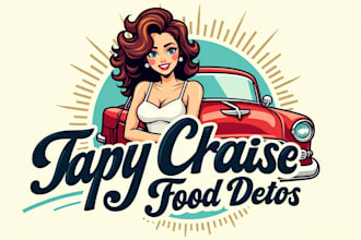 create a classic car woman logo with a retro and elegant style